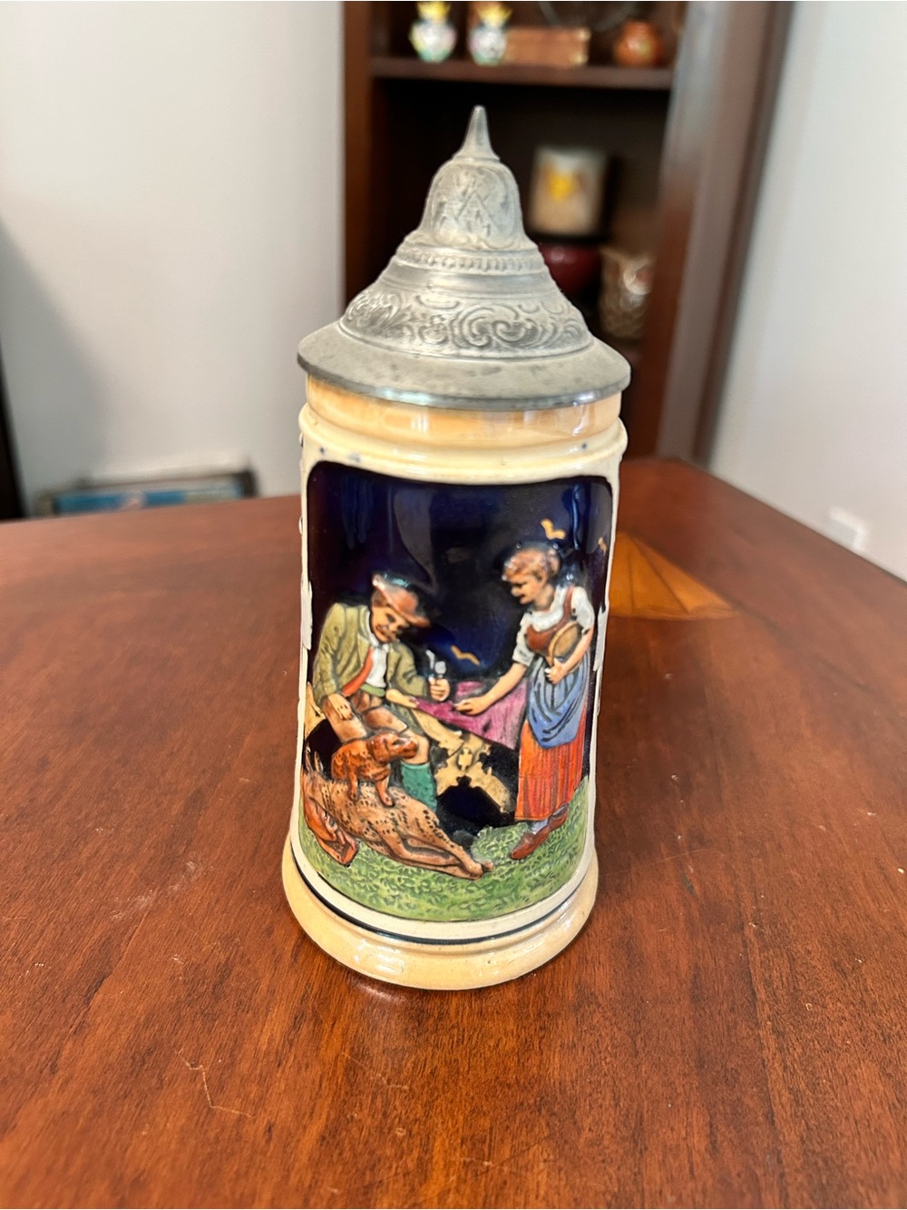 Vintage 1904 Ceramic Beer Stein with Pewter Lid